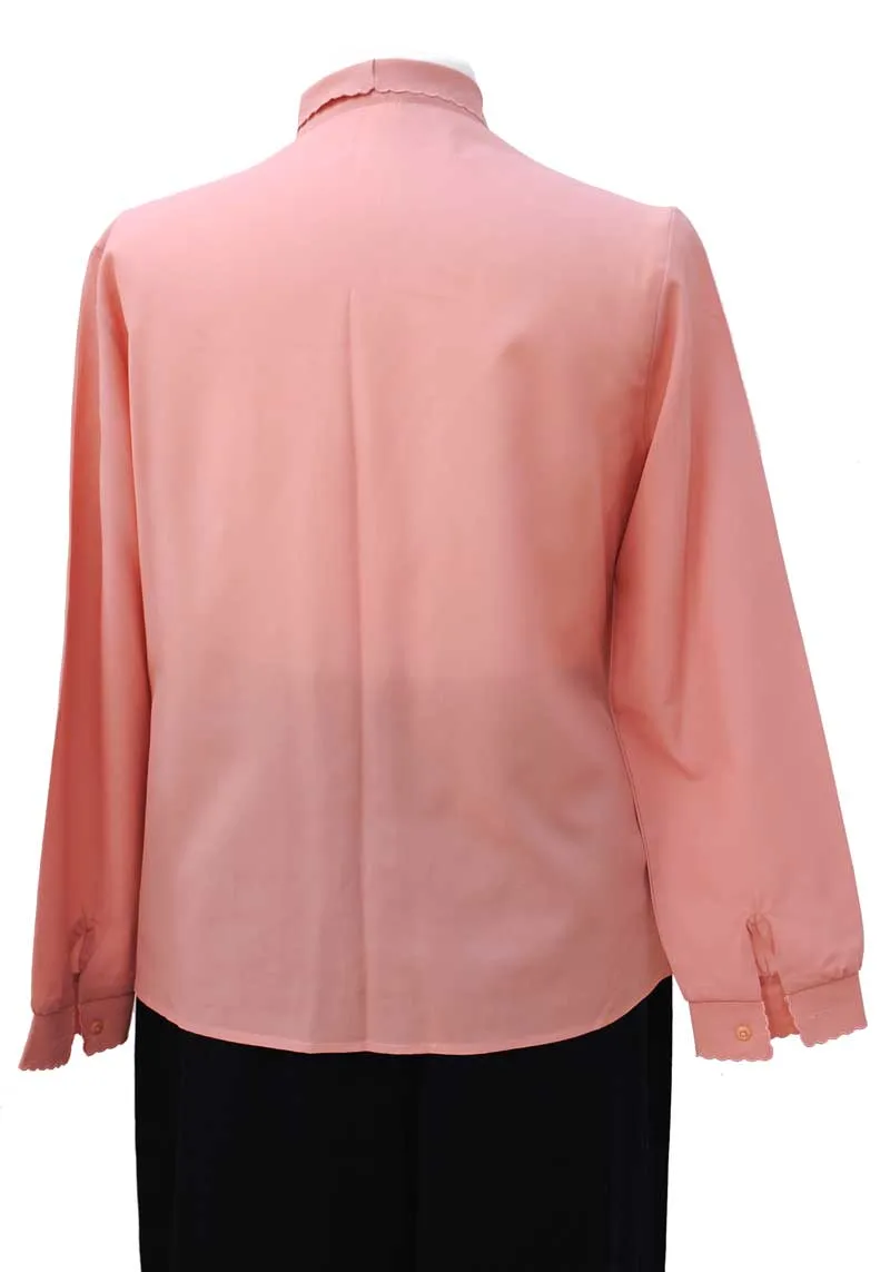 1970s Dusky Pink Long Sleeve Blouse • Secretary