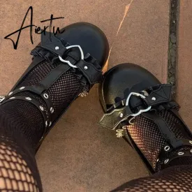 Aiertu New Chunky Platform Lolita Shoes Woman Flats Sweet Heart Buckle Mary Janes Shoes Pink T-Strap Punk Gothic Cosplay Shoes 35-43