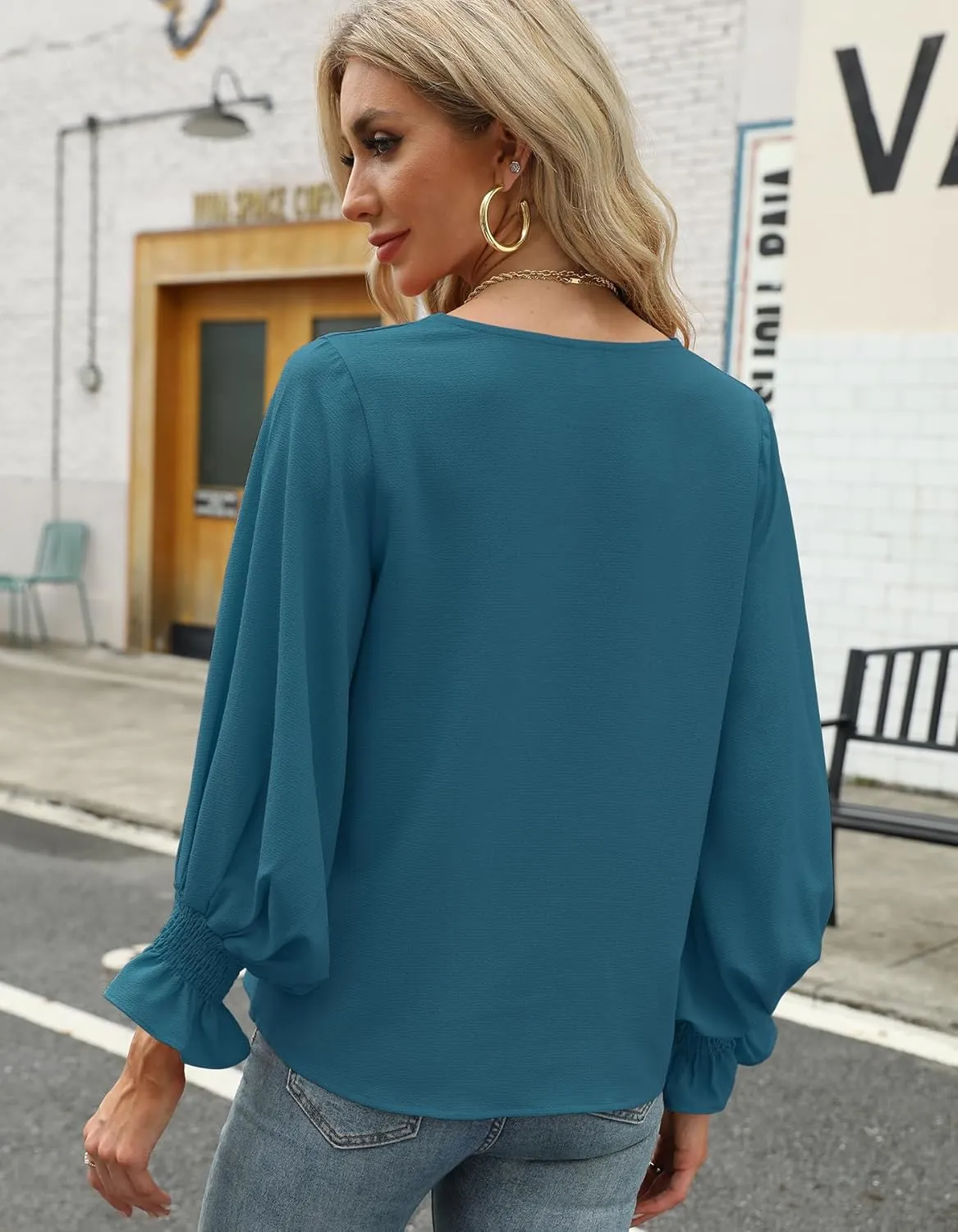 Aifer Womens Blouses Dressy Casual Tops V Neck Ruffle Balloon Long Sleeve Shirts Elegant Business Casual Outifts