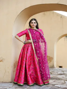 Aisha Pink Embroidered Brocade Lehenga Set (Set of 3)