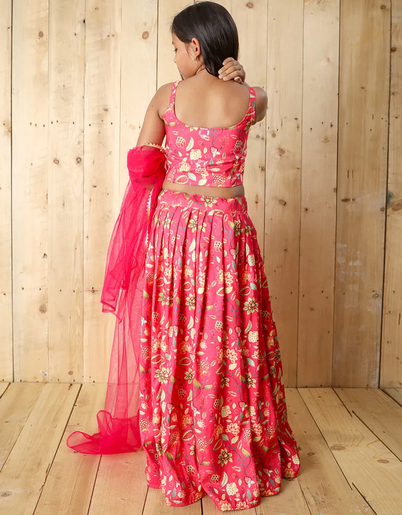 All Season Designer Silk Digital Print With Blouse Heavy Sequance Work Pink Kids Lehenga Choli Silk Heavy Soft Net Pink