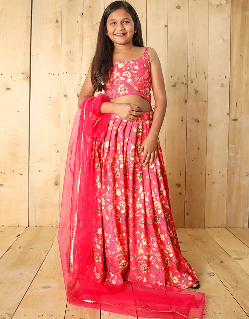 All Season Designer Silk Digital Print With Blouse Heavy Sequance Work Pink Kids Lehenga Choli Silk Heavy Soft Net Pink