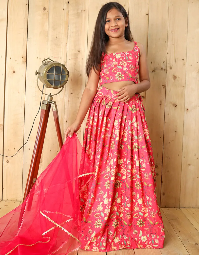 All Season Designer Silk Digital Print With Blouse Heavy Sequance Work Pink Kids Lehenga Choli Silk Heavy Soft Net Pink