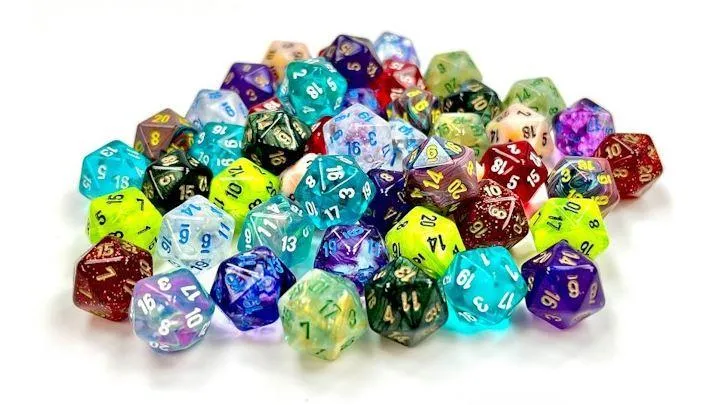 Bag of 50 Assorted Loose Mini Polyhedral d20s