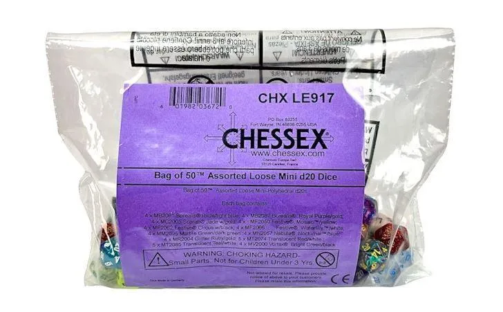 Bag of 50 Assorted Loose Mini Polyhedral d20s