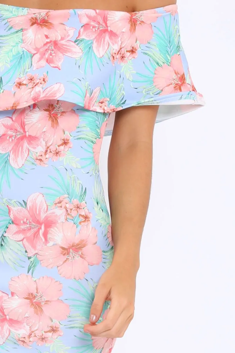 Blue Bardot Tropical Floral Midi Dress - Anaise