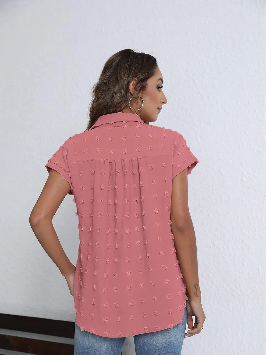 BOTHENIAL Women White Button Down Shirt Dressy Casual Work Tops Chiffon Blouse Summer Short Sleeve Shirts