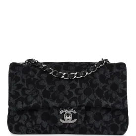Chanel Mini Rectangular Flap Black and Dark Blue Printed Denim Ruthenium Hardware