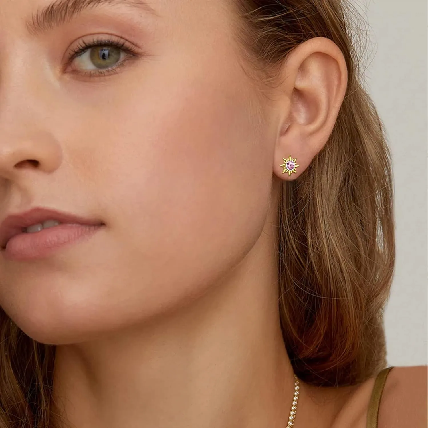 ChicSilver 925 Sterling Silver Dainty Small Round Birthstone Sun Stud Earrings for Women Teen Girls (with Gift Box)