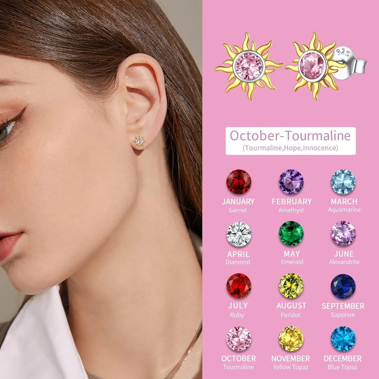 ChicSilver 925 Sterling Silver Dainty Small Round Birthstone Sun Stud Earrings for Women Teen Girls (with Gift Box)