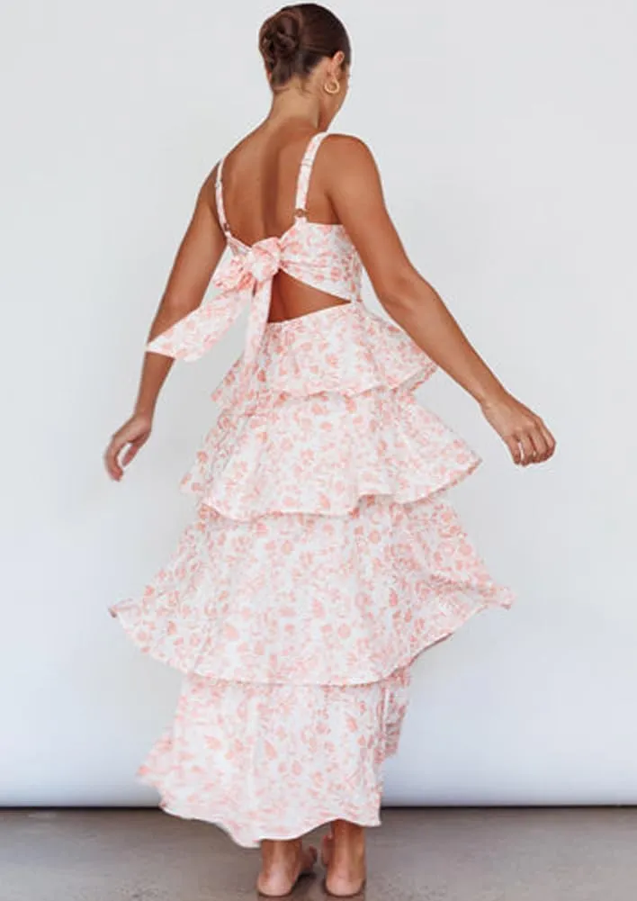 chouyatou Women's Summer Boho Floral Print Party Dress Cut Out Tiered Maxi Beach Dress