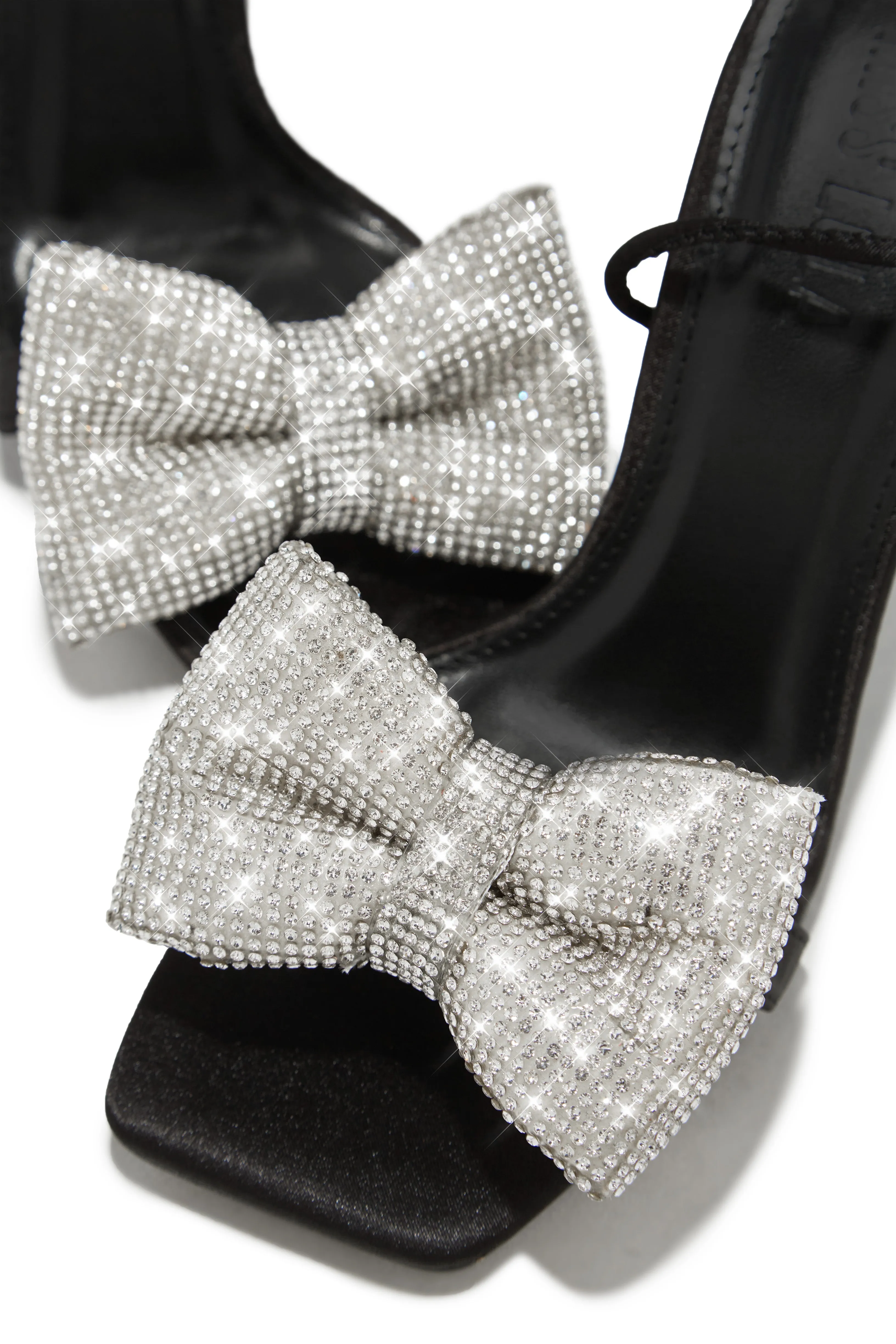 Ciela Lace Up Embellished Bow Heels - Black