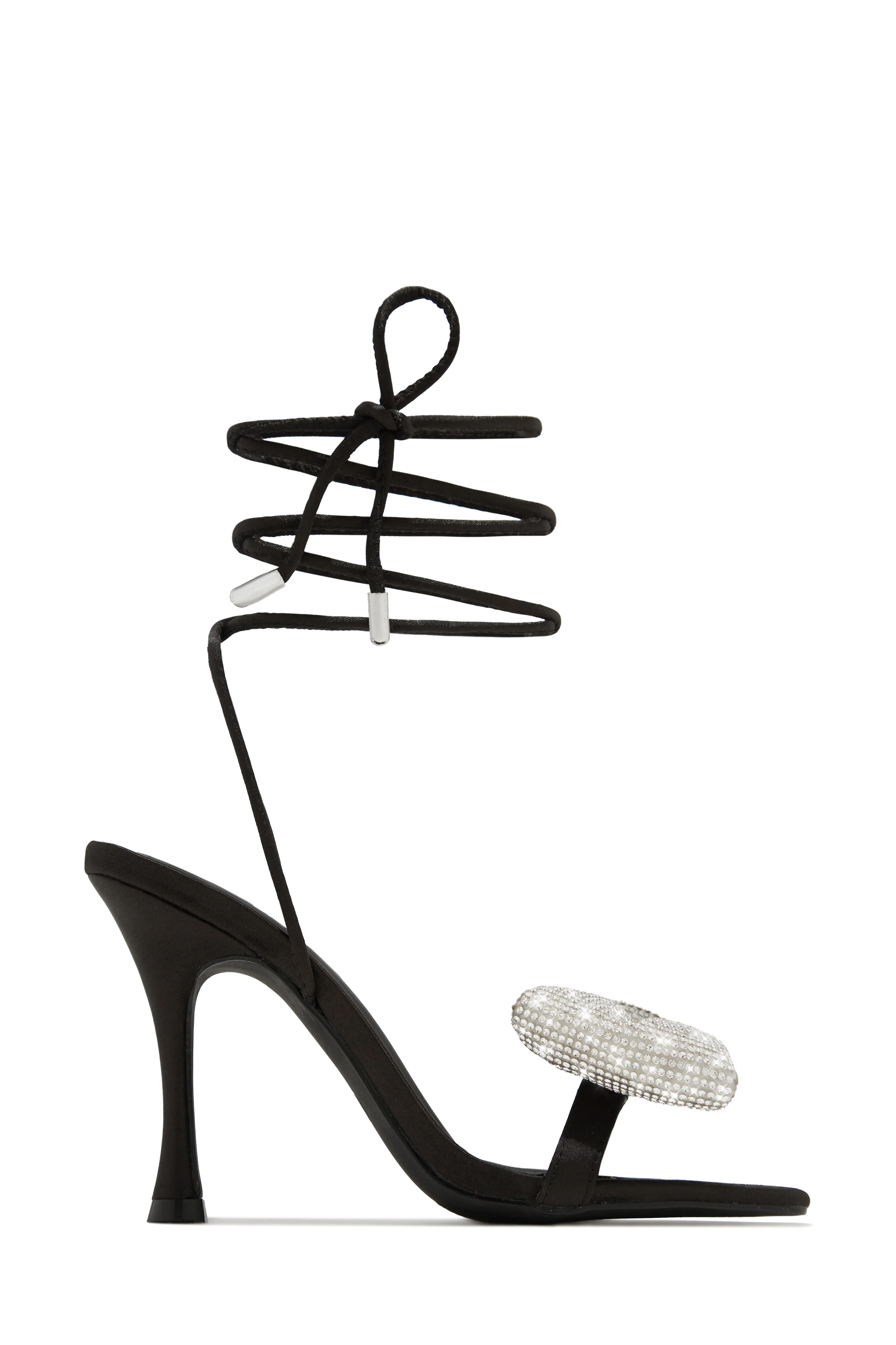 Ciela Lace Up Embellished Bow Heels - Black