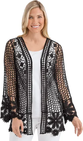 Collections Etc Beautiful Crochet and Floral Lace Open-Front Jacket
