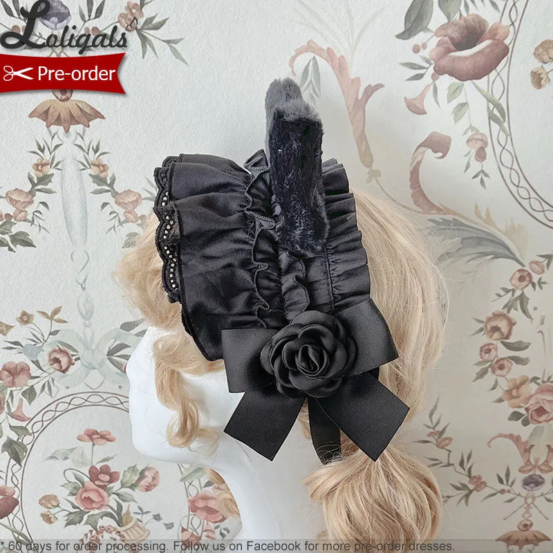 Confused Fox ~ Ruffled Lolita Headpiece w. Cute Ear Decor by Alice Girl ~ Pre-order