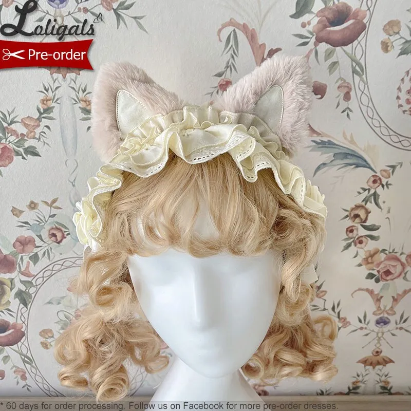 Confused Fox ~ Ruffled Lolita Headpiece w. Cute Ear Decor by Alice Girl ~ Pre-order