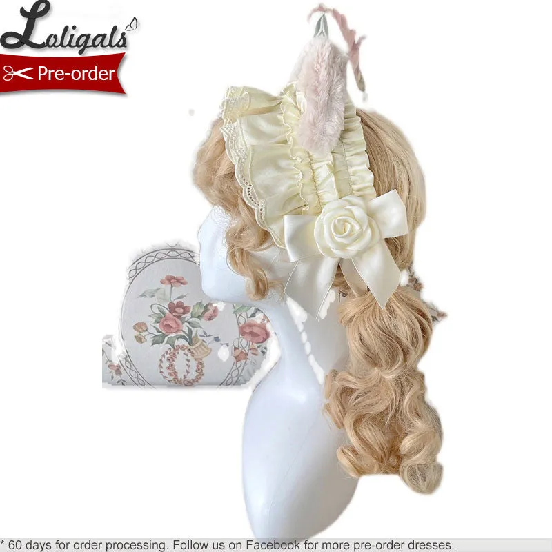 Confused Fox ~ Ruffled Lolita Headpiece w. Cute Ear Decor by Alice Girl ~ Pre-order