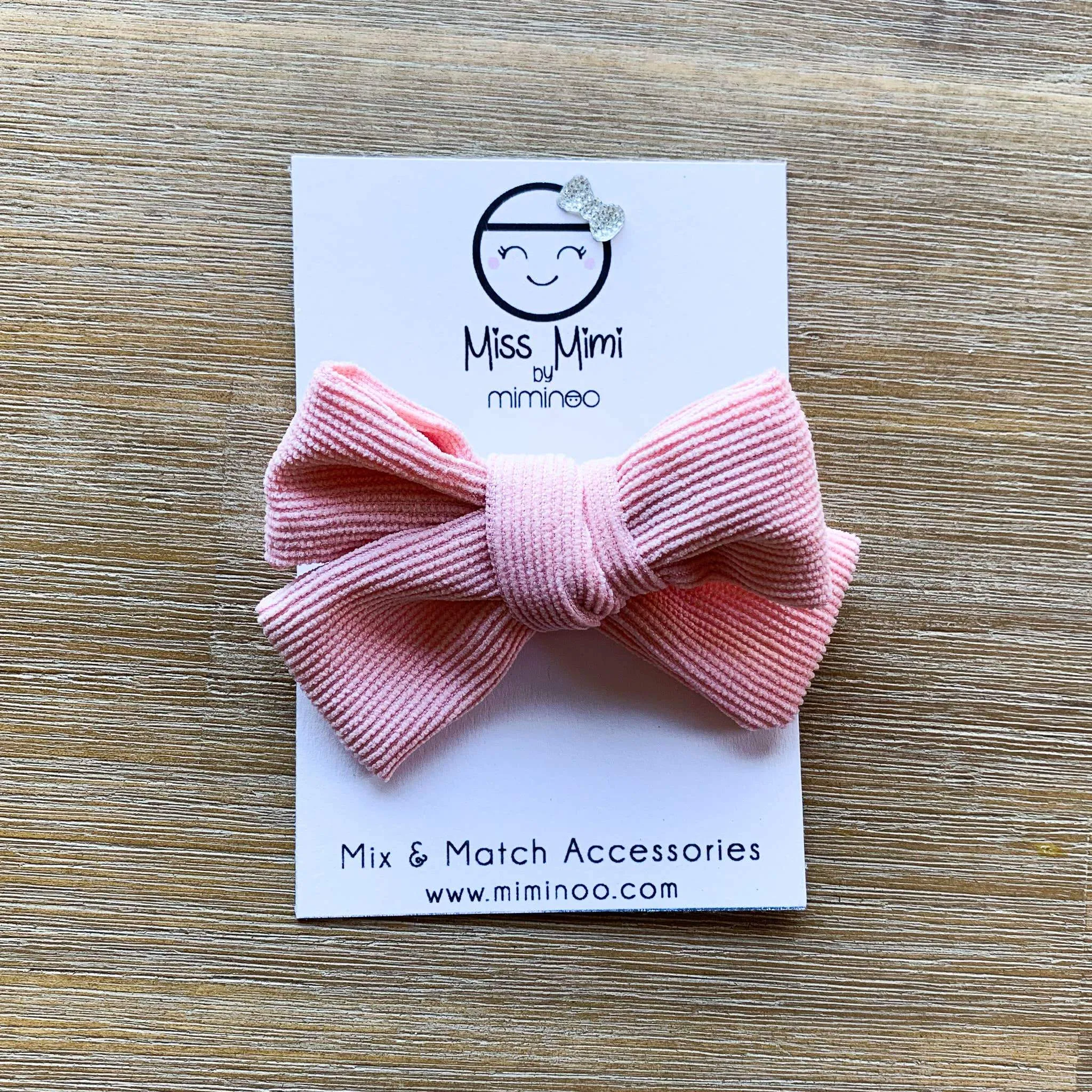 Corduroy Hair Bow: Alligator Clip Pink