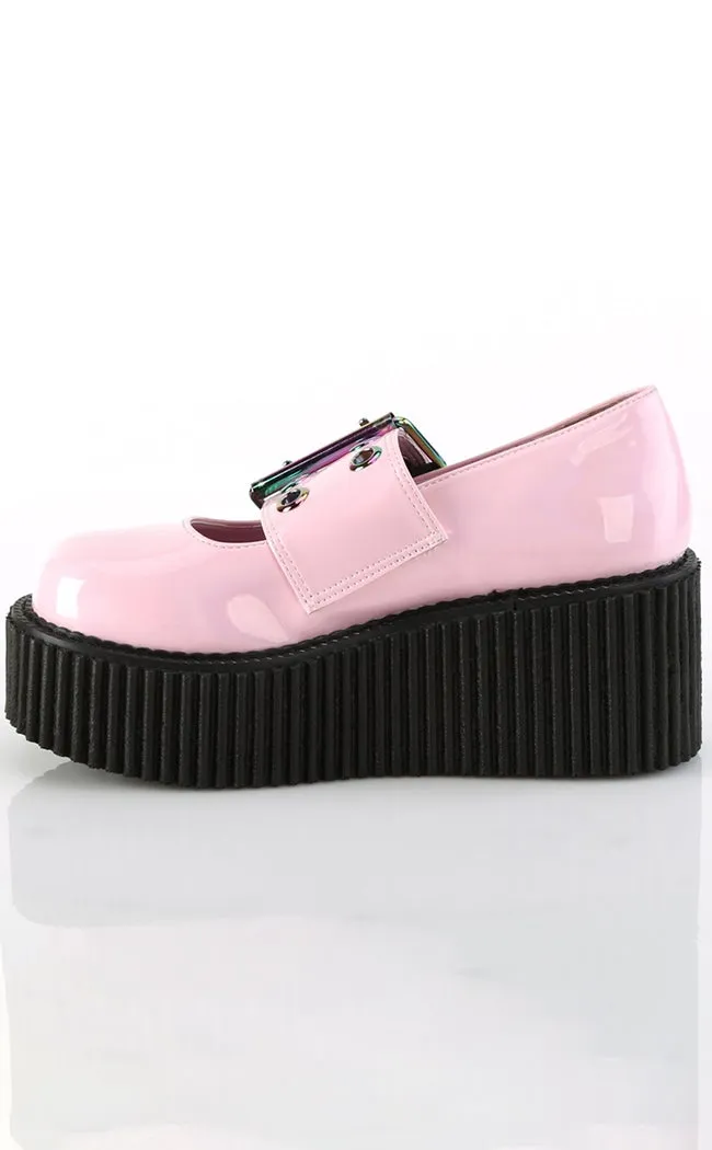 CREEPER-230 Baby Pink Holo Mary Janes
