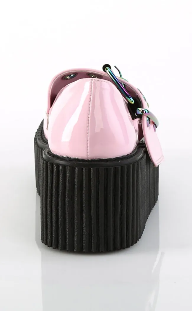 CREEPER-230 Baby Pink Holo Mary Janes