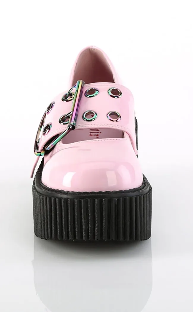 CREEPER-230 Baby Pink Holo Mary Janes