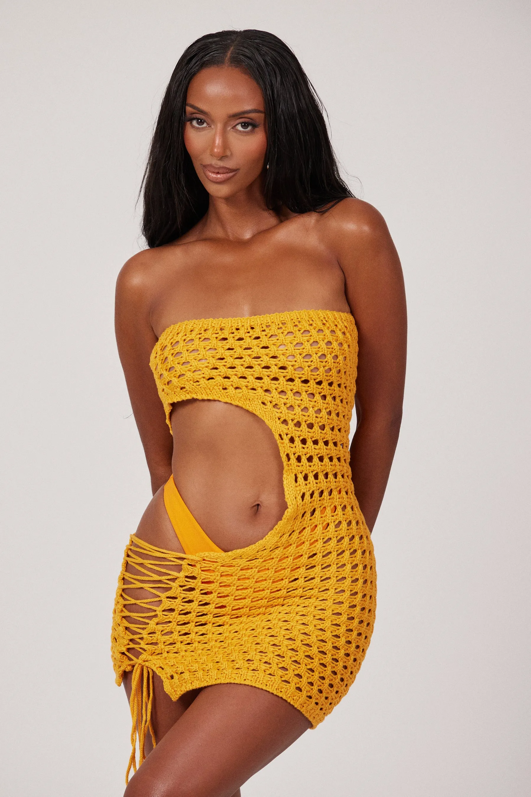 Crochet Cut Out Dress - Orange