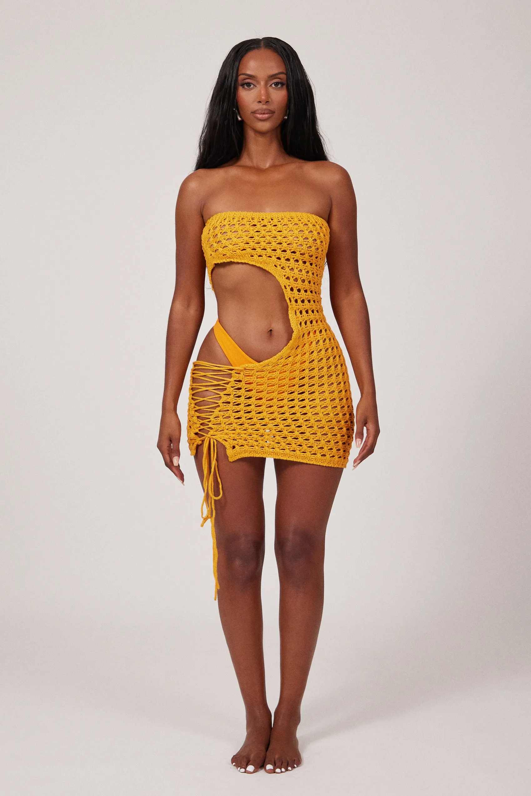 Crochet Cut Out Dress - Orange