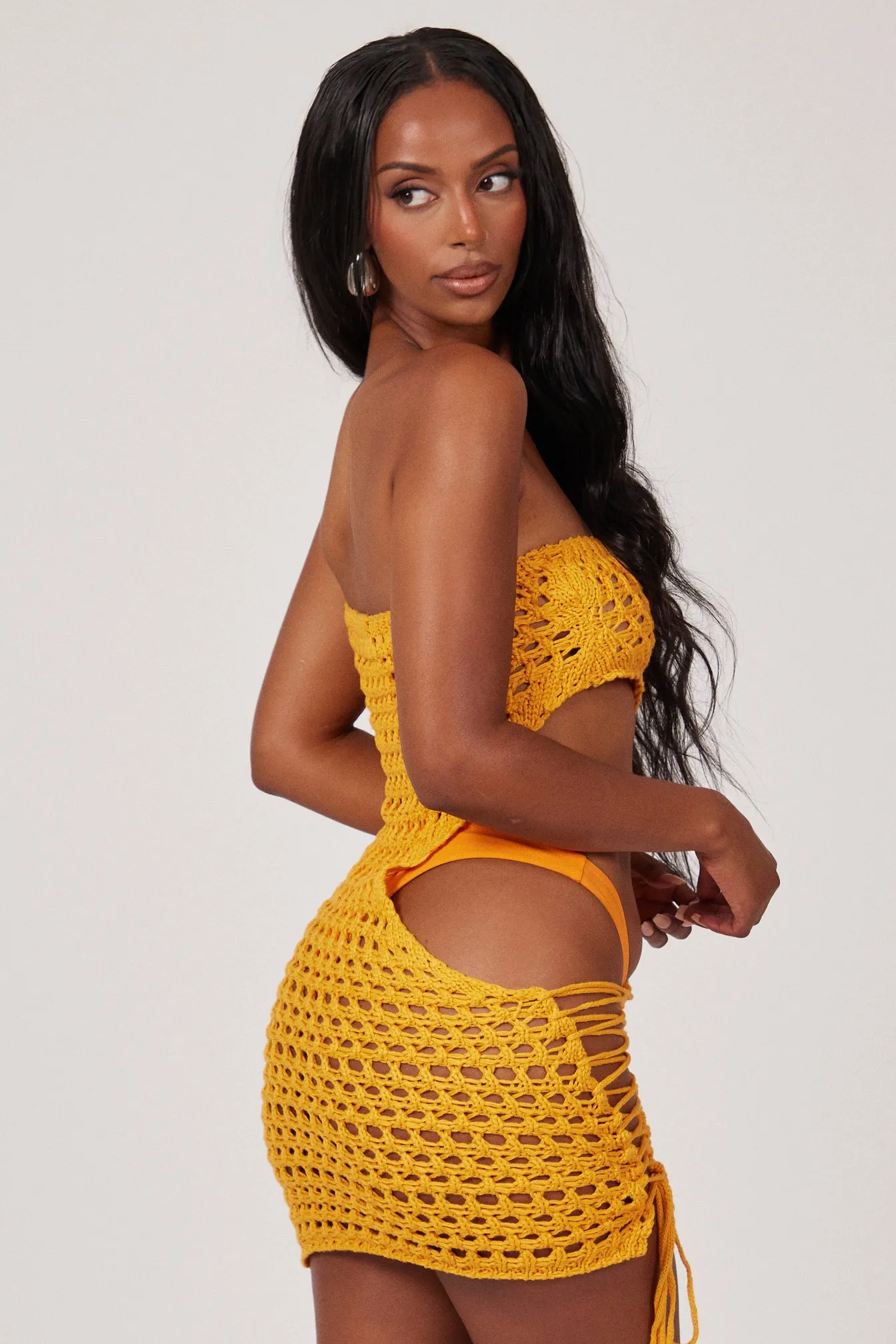 Crochet Cut Out Dress - Orange