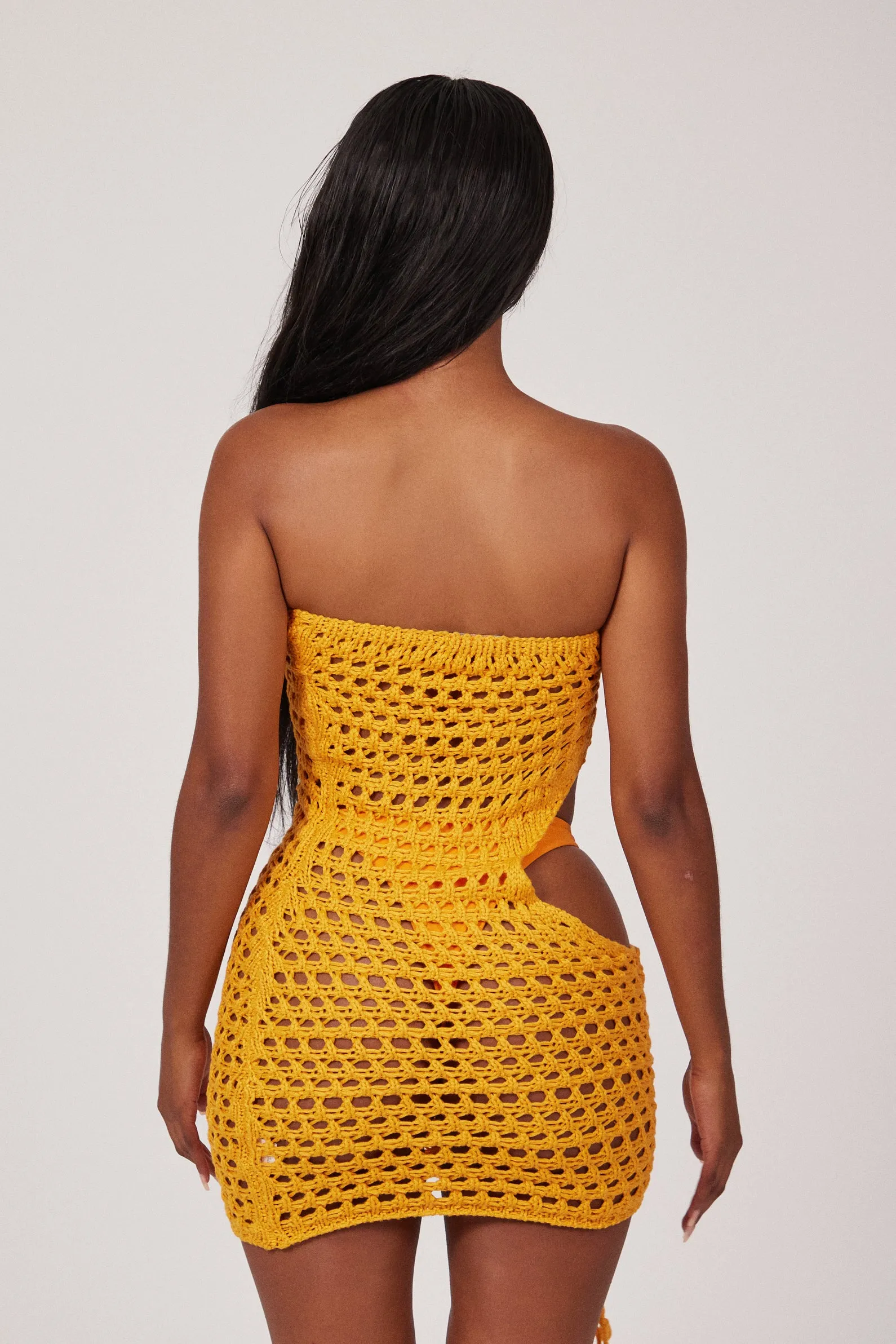 Crochet Cut Out Dress - Orange
