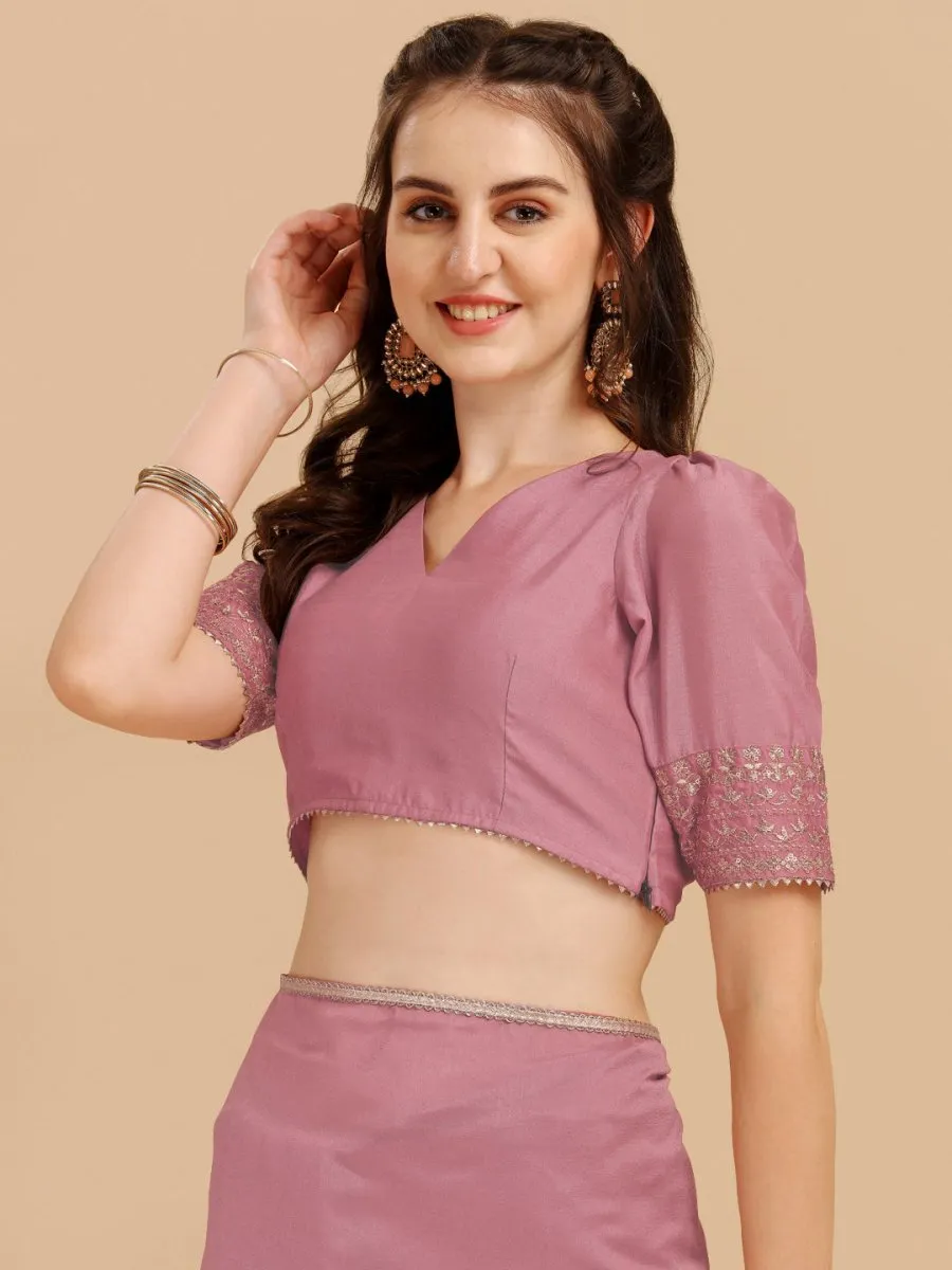 Dirty Pink Embroidered Silk Blend Saree & Embellished Belt