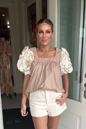 Embur Bouse With White Ruffled Sleeves