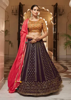 Enchanting Sequins Purple & Mustard Wedding Lehenga Choli