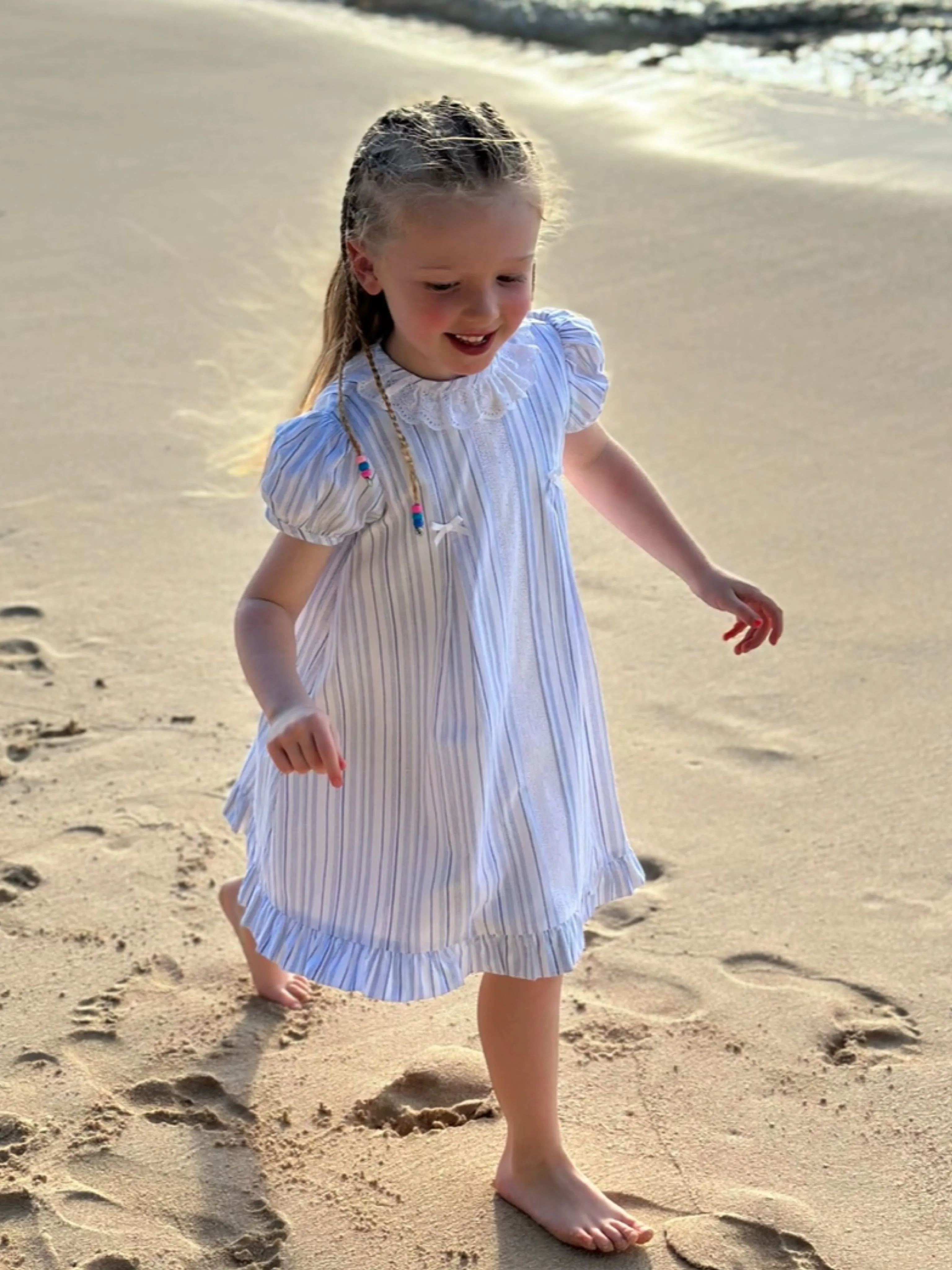 Exclusive to R&A by Sarah Louise Blue Stripe Dress with Sunhat