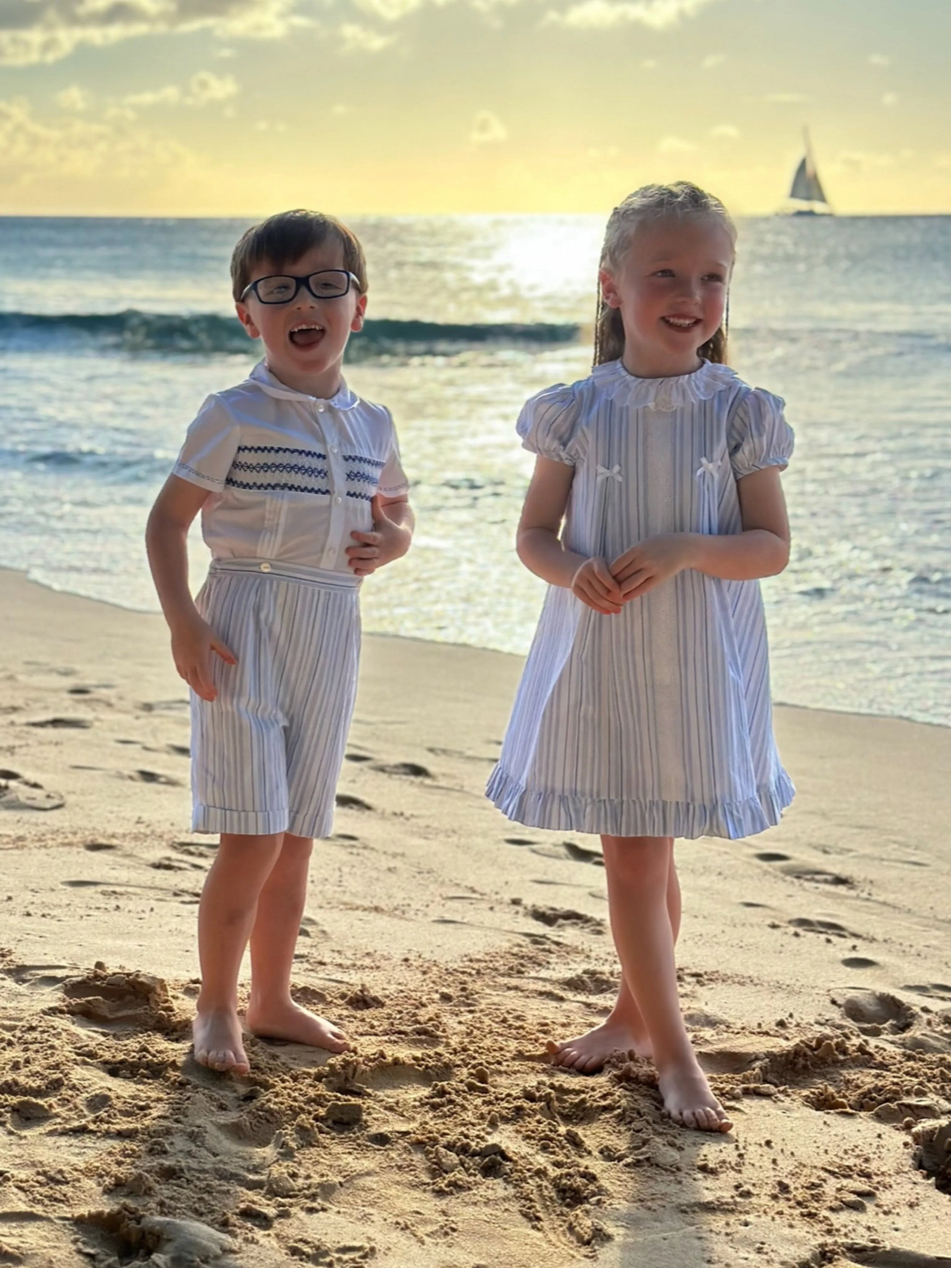 Exclusive to R&A by Sarah Louise Blue Stripe Dress with Sunhat