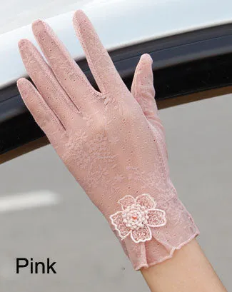 Flower Pearl Lace Gloves