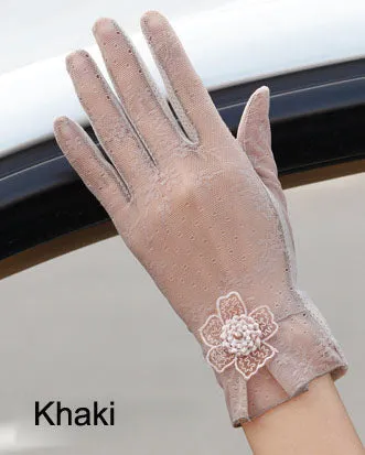 Flower Pearl Lace Gloves
