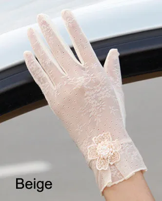 Flower Pearl Lace Gloves