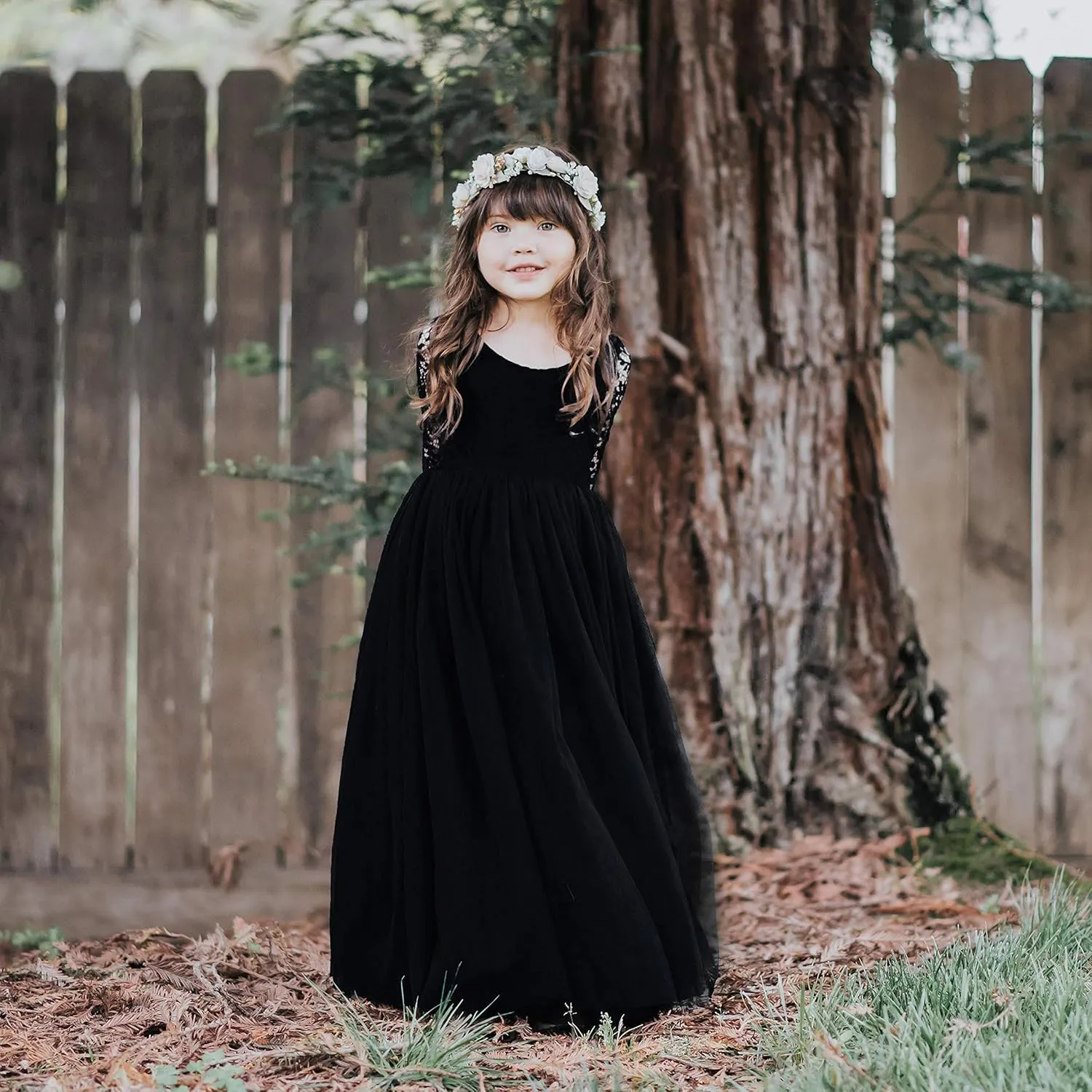 Girl Toddler Full-Length Straight Tulle Tutu Lace Back Party Flower Girl Dress