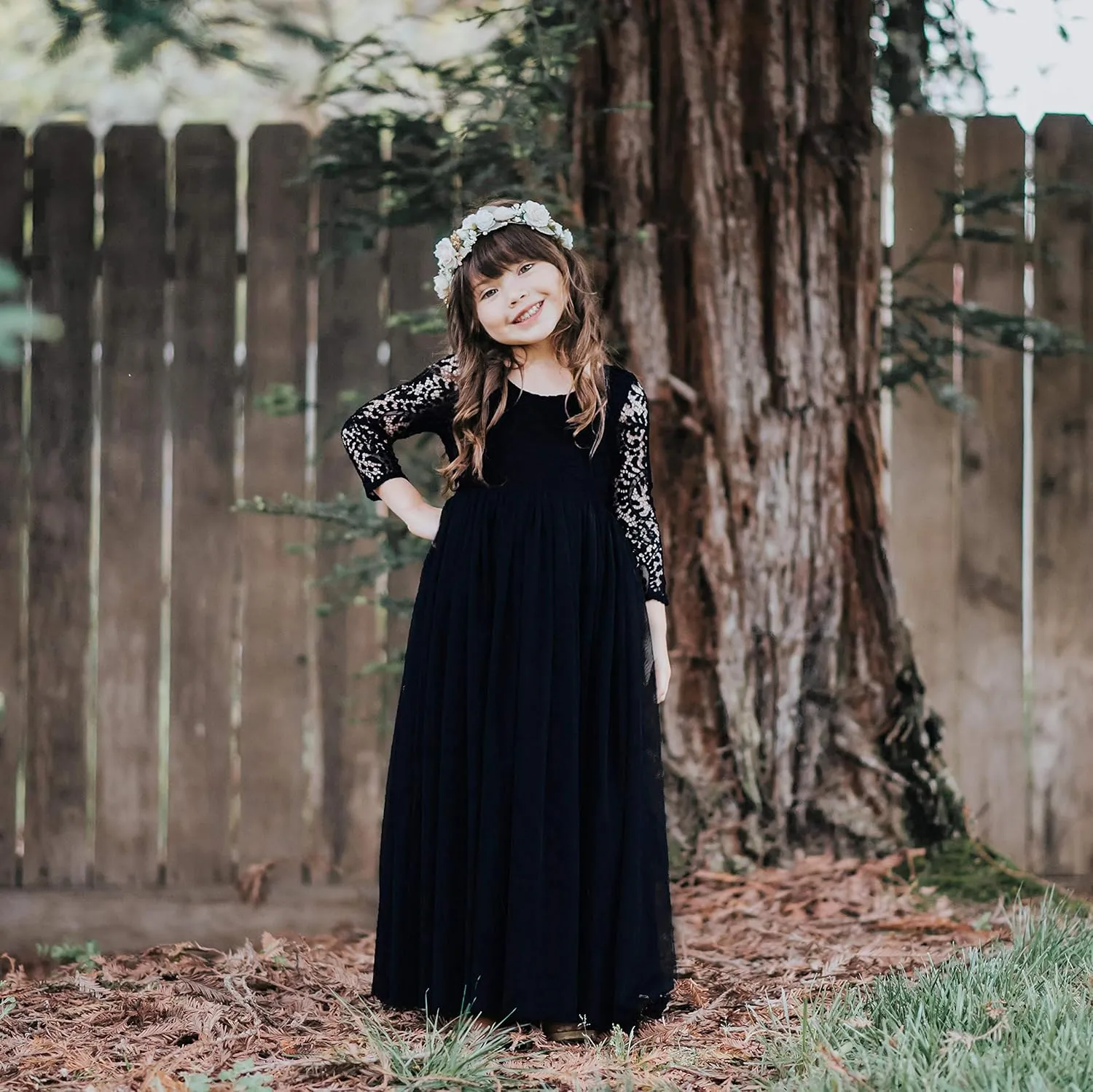 Girl Toddler Full-Length Straight Tulle Tutu Lace Back Party Flower Girl Dress