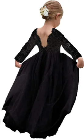 Girl Toddler Full-Length Straight Tulle Tutu Lace Back Party Flower Girl Dress