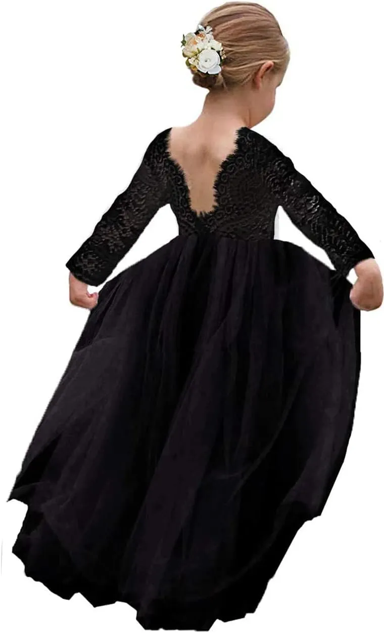 Girl Toddler Full-Length Straight Tulle Tutu Lace Back Party Flower Girl Dress