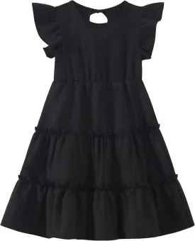 Girls Summer Dresses Tiered Crinkle Flowy Ruffle Sleeve A-Line Swing Backless Bow Lace-up Dress Size 4-12 Years