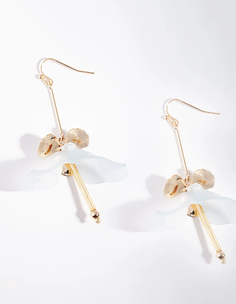 Gold Blue Frosted Flower Drop Earrings
