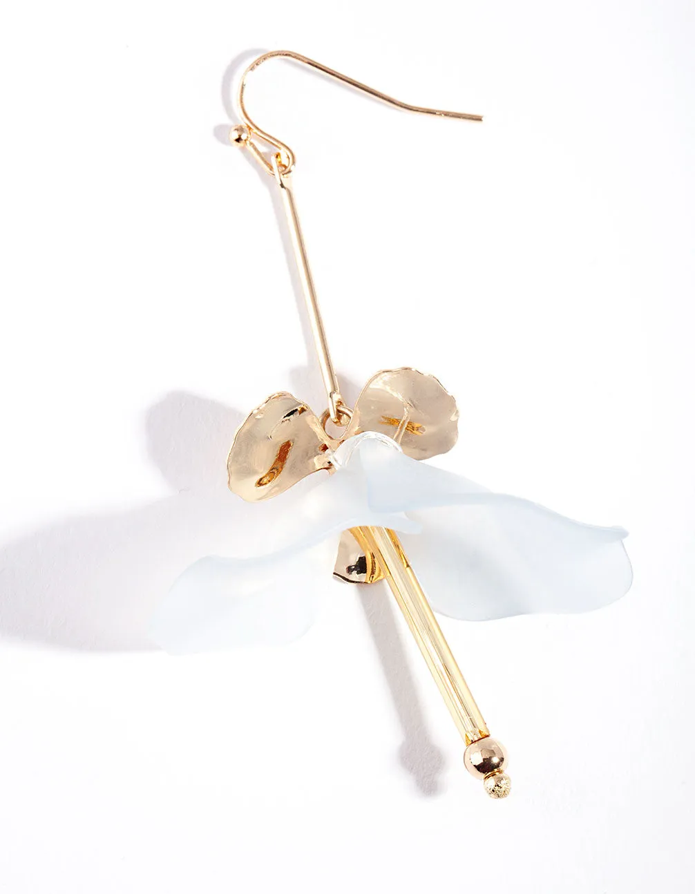 Gold Blue Frosted Flower Drop Earrings