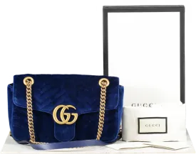 Gucci Gg Marmont Mini Velvet Shoulder Bag In Blue One Size