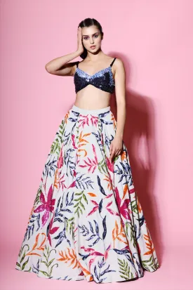 Heavy Skirt With Blue Sequin Blouse