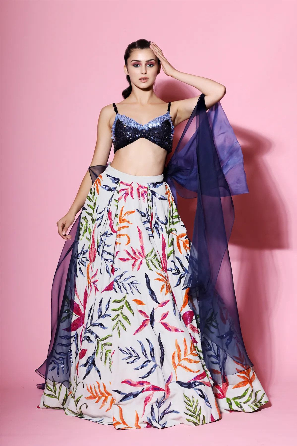 Heavy Skirt With Blue Sequin Blouse