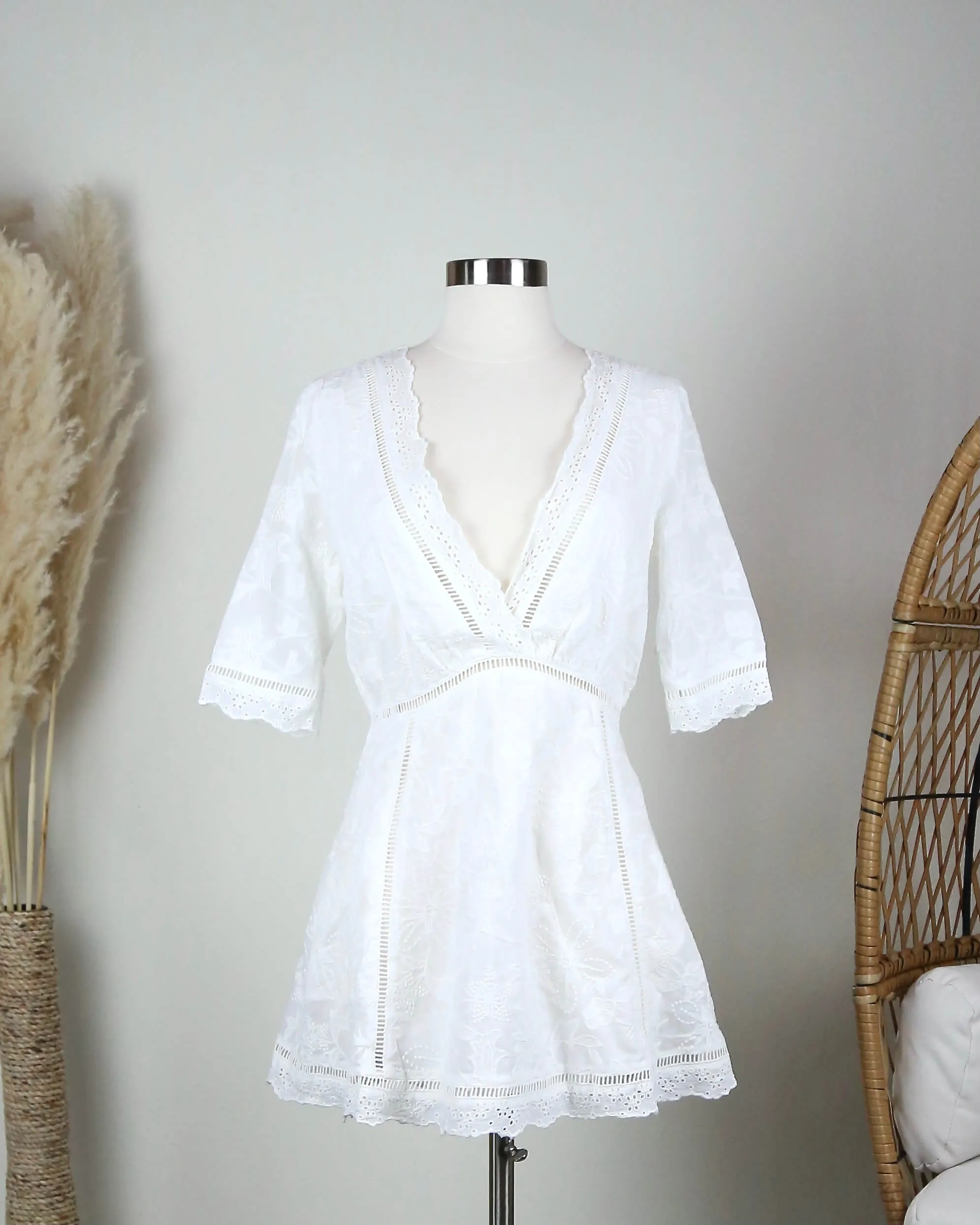 Honey Punch Off Duty Plunging Festival Women's Dress in White