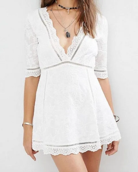 Honey Punch Off Duty Plunging Festival Women's Dress in White