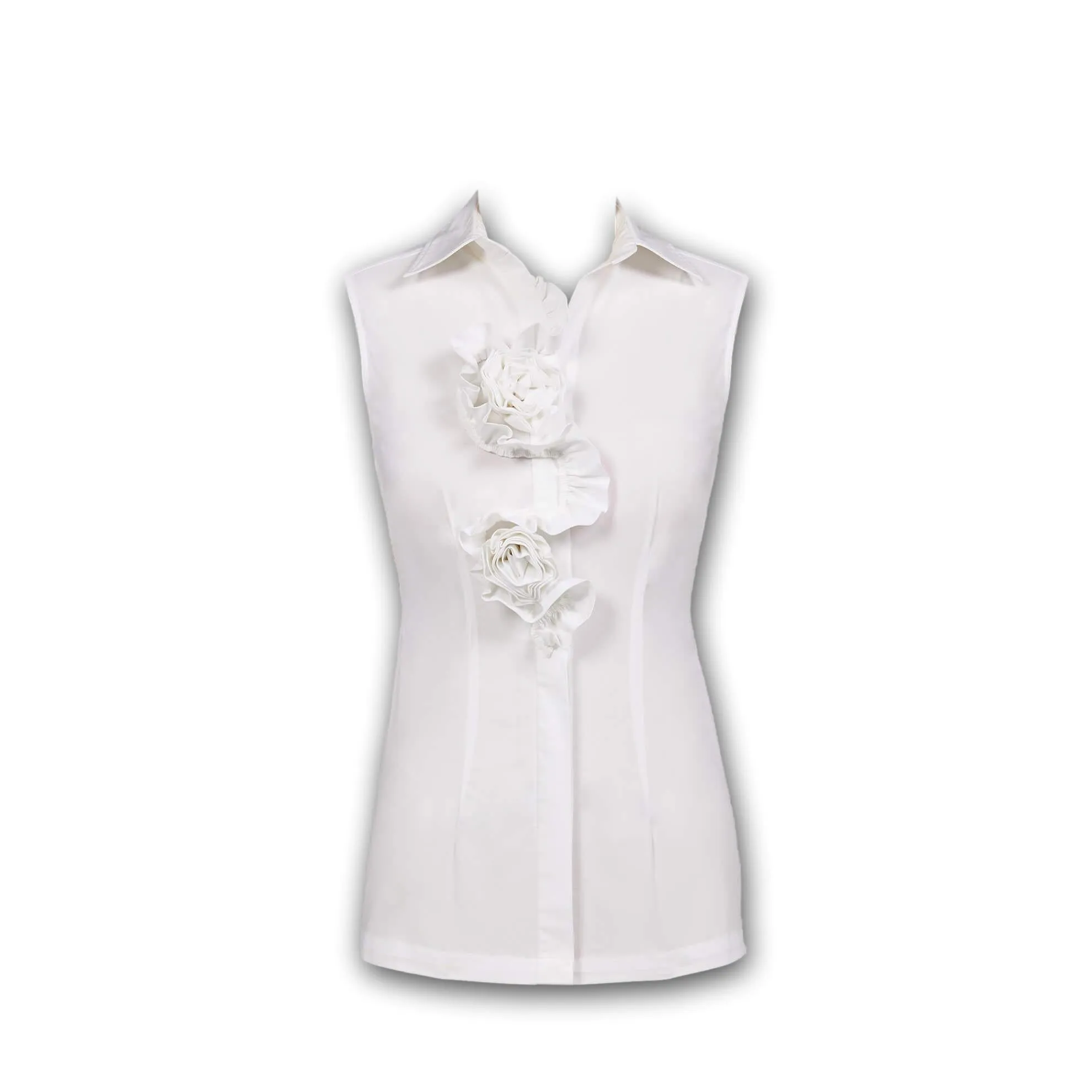 J. Peterman Women's Sleeveless Fitted Button Down - Rosette Button Blouse - Multiple Colors